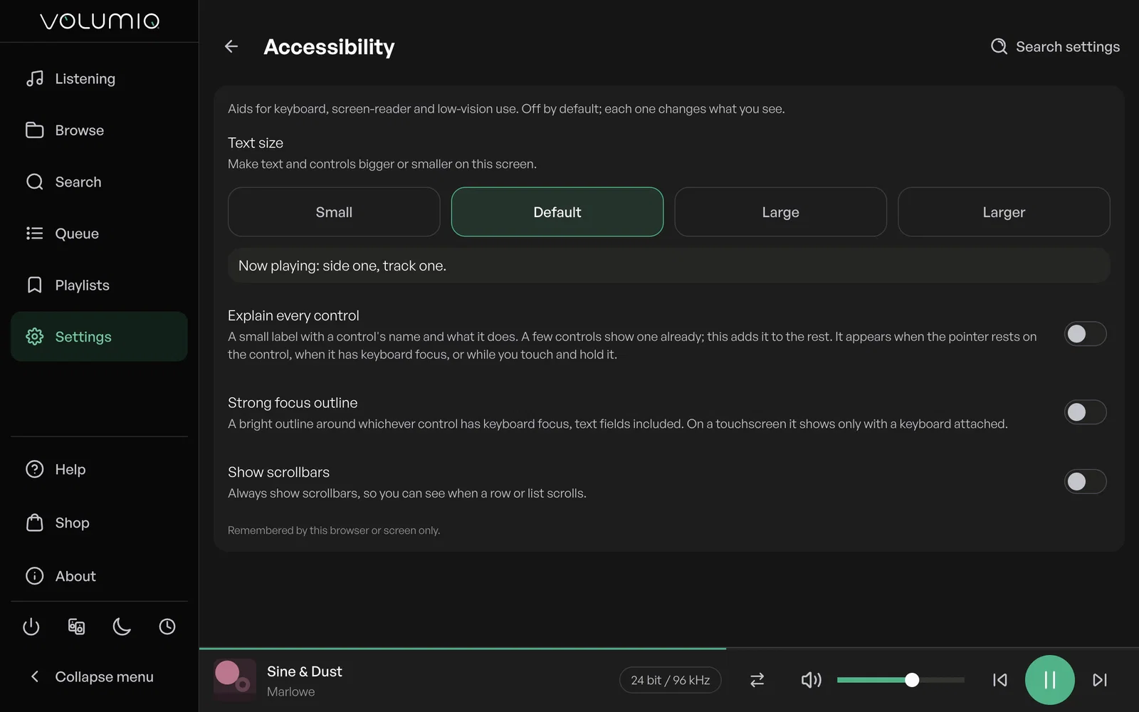 Nova's Accessibility settings.