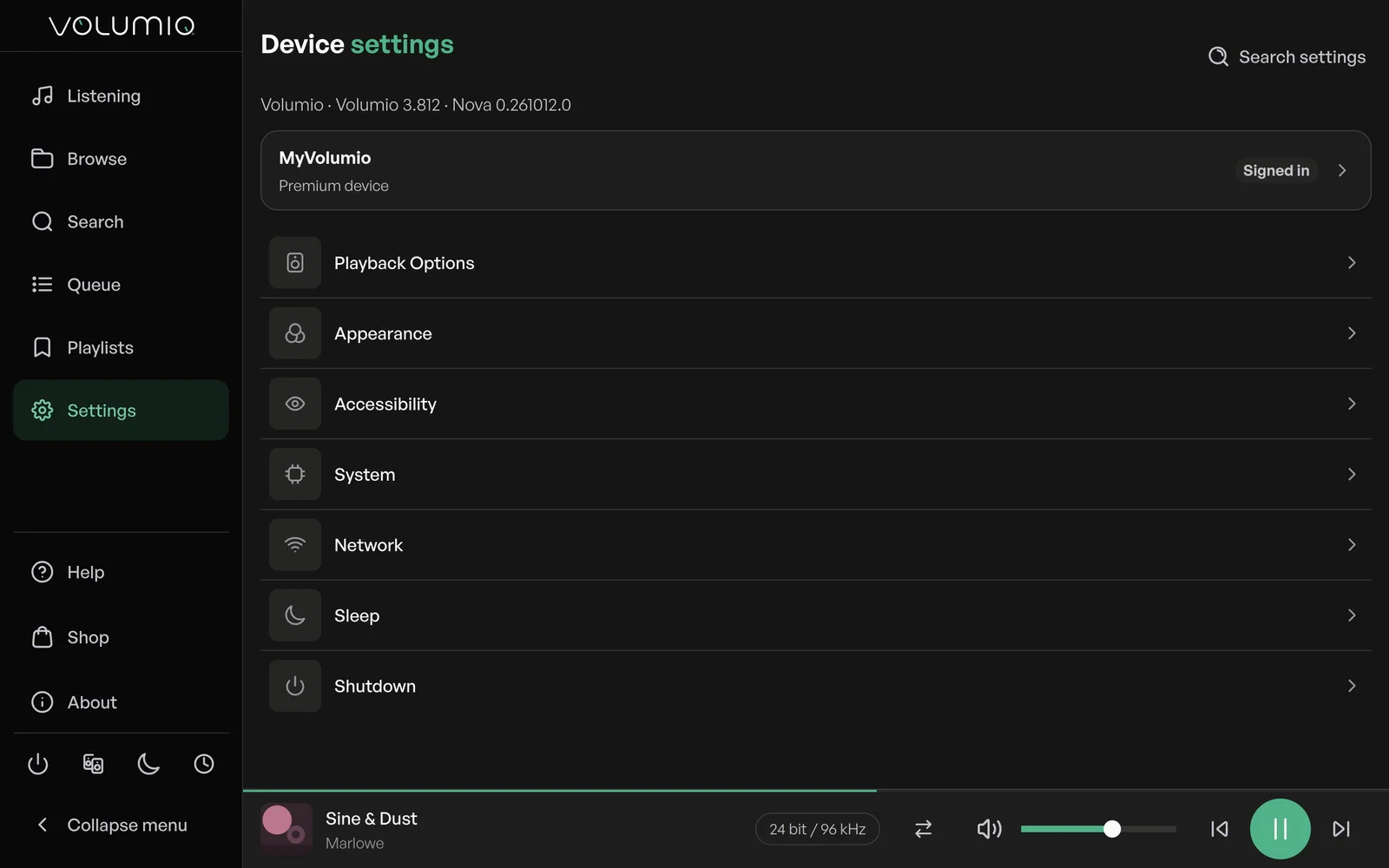 Nova's reorganized Settings page.