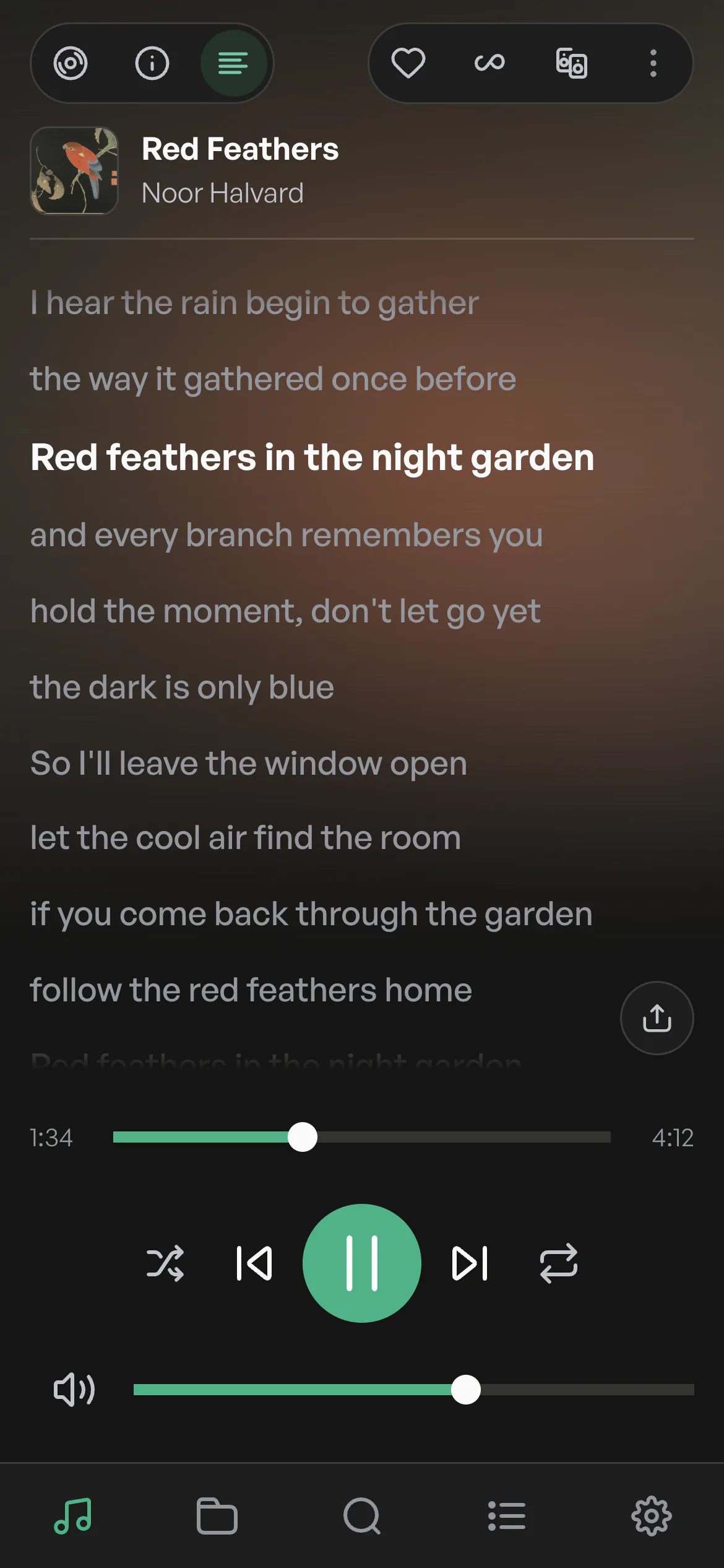 Nova's lyrics view on a phone.