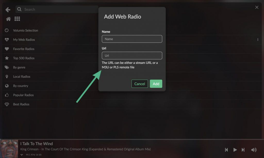Add a Custom  Radio Station in Volumio · Volumio